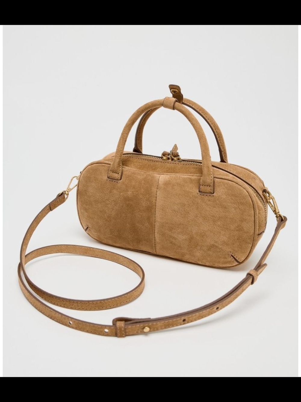 Zara Mini Split Suede Bowling Bag Sand/Brown NWOT